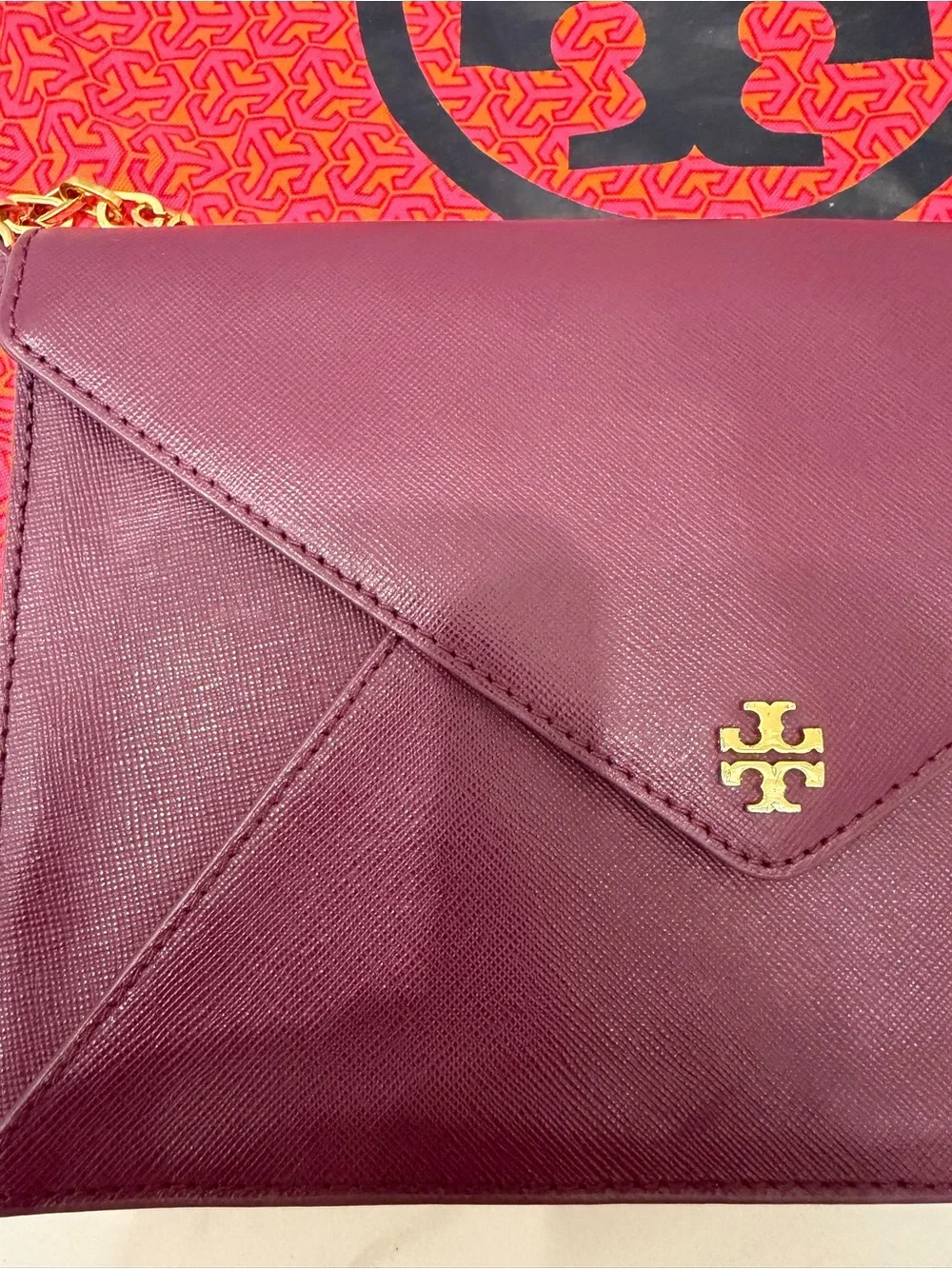 Tory Burch - Purple Saffiano Leather Envelope Clutch